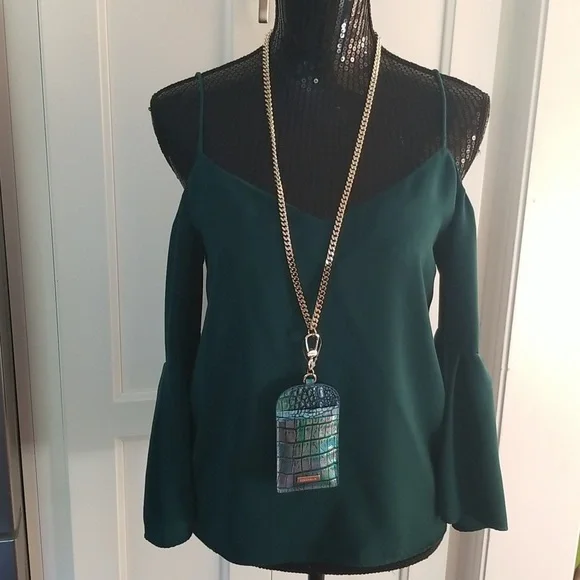 SOLD! NWT!Brahmin Stevie Blue Topaz Croc Embossed Leather ID Card Case Lanyard - Picture 2 of 15